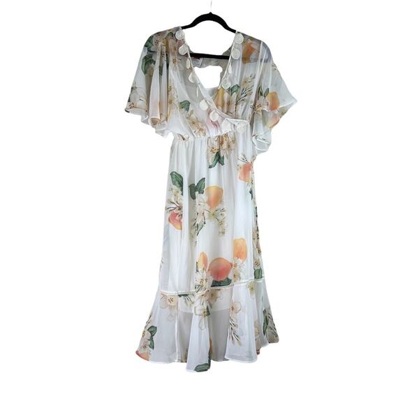 Farm Rio‎ X Anthropologie Eloisa White Floral Sheer Dress Size Small - Picture 3 of 9